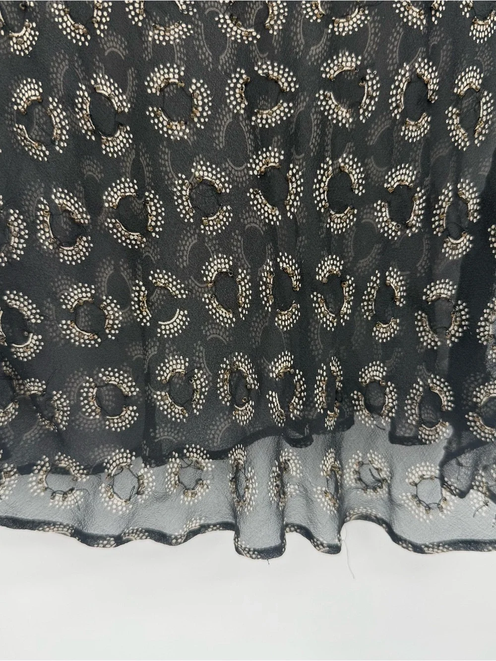 Willi Smith Silk Sheer Blouse Top Black Print Beaded Size Small Y2k